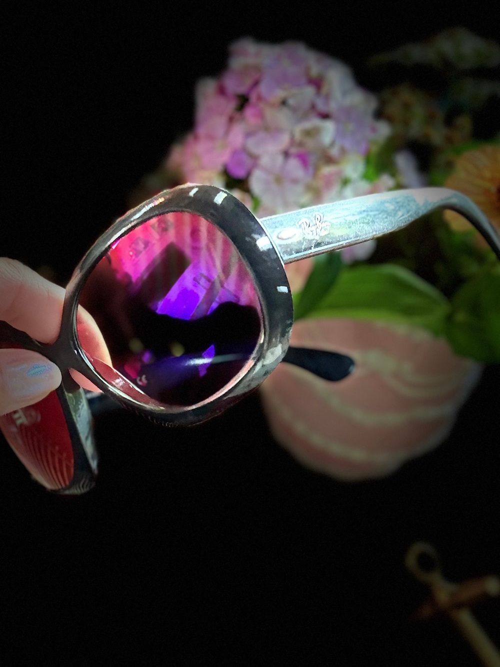 Ray-Ban Black Frame Sunglasses with Purple Lenses